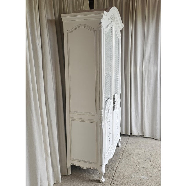 White Armoire Cabinet, French Provencial, 1950's For Sale - Image 4 of 17