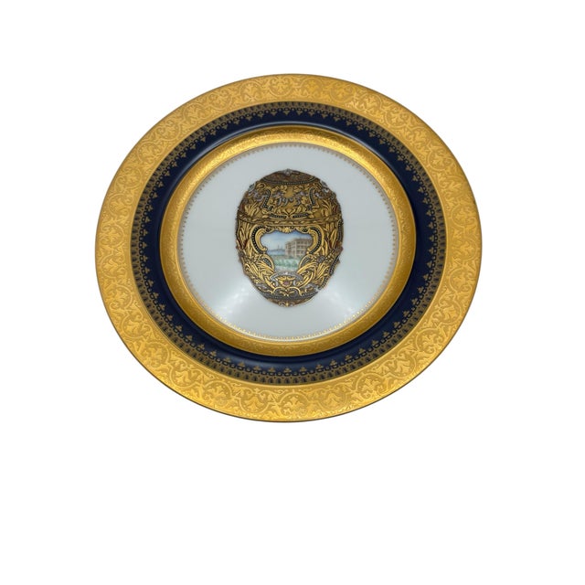 A vintage Imperial Heritage Cobalt Blue Peter the Great egg salad plate by Faberge China, ca. 1993-2009. The plate has a...