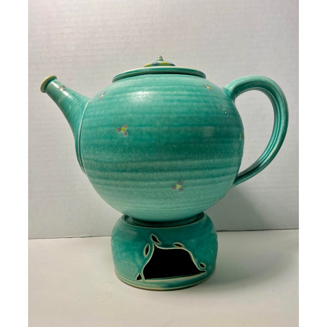 1990s Vintage Studio Art Pottery Tea Set: Teapot Warmer Mugs Lidded Jar Artist Signed- 10 Pieces For Sale - Image 5 of 11