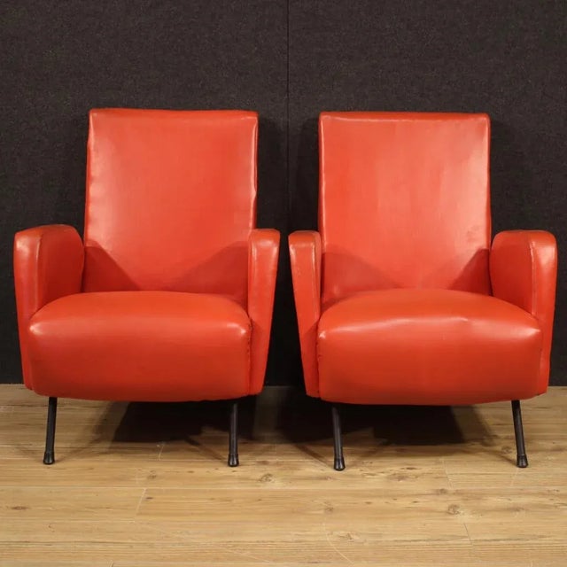 Set of Italian Armchairs in Red Faux Leather, 1970s For Sale - Image 11 of 13