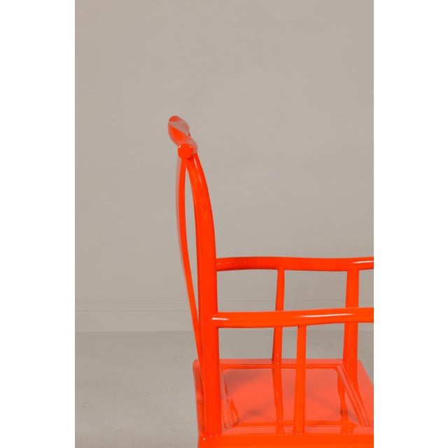 Orange "The Lava Chair", Yoke Back Armchairs with Custom Deep Orange Lacquer - A Pair For Sale - Image 8 of 12