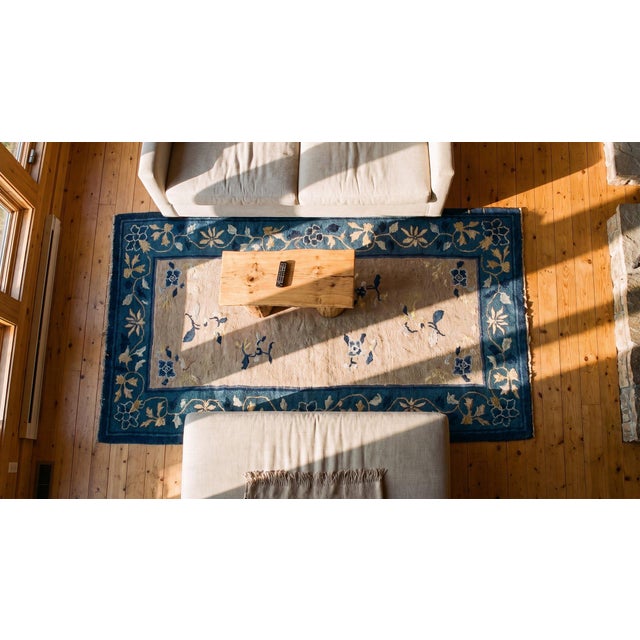 Blue Splendid Beige and Blue Color With Unique Floral Design Antique Chinese Peking Rug For Sale - Image 8 of 9