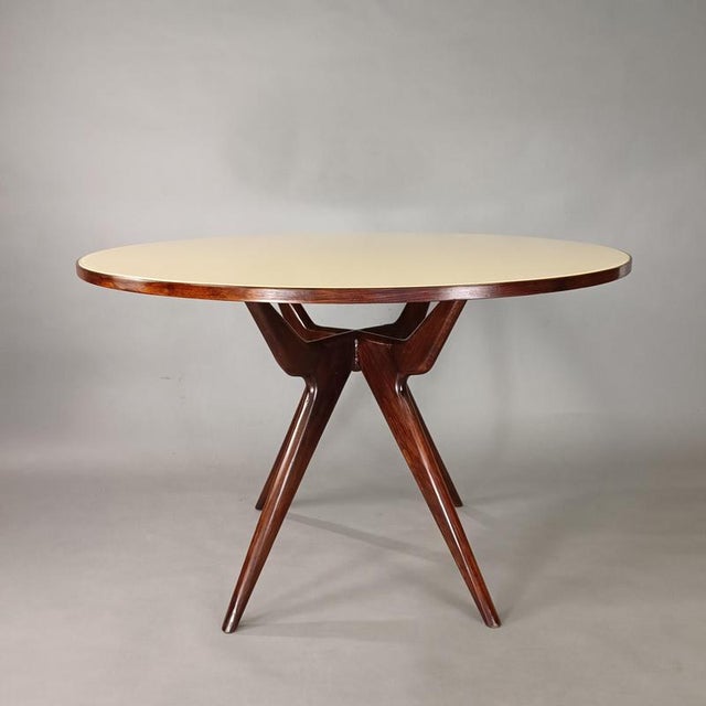 Brown Italian Round Table with Cream Glass Top by Osvaldo Borsani, 1950s For Sale - Image 8 of 9