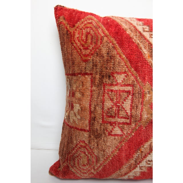 Red Bohemian Decor Pillow – Handmade From Vintage Turkish Rug -24'' X 24'' For Sale - Image 8 of 9