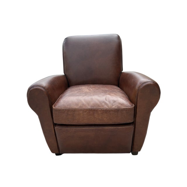 RH (Restoration Hardware) 1920s Parisian Leather Club Recliner – Vintage Cigar Leather Condition: Lightly Pre-Owned...