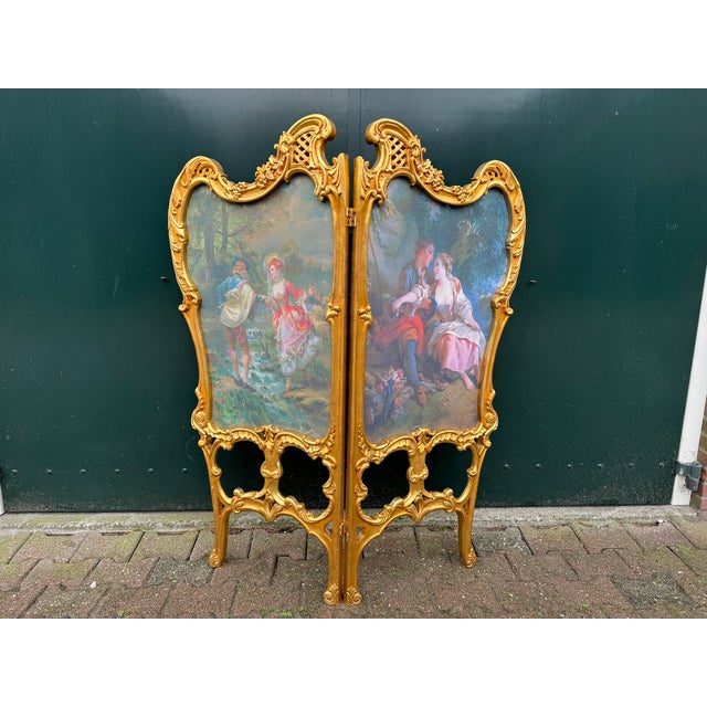 1960 French Louis XVI Gold Beech Screen Room Divider - 2 Panels For Sale - Image 9 of 17