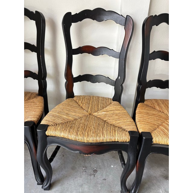 Oxblood Red Late 20th Century French Provincial Ladderback Chair Rush Seat For Sale - Image 8 of 10
