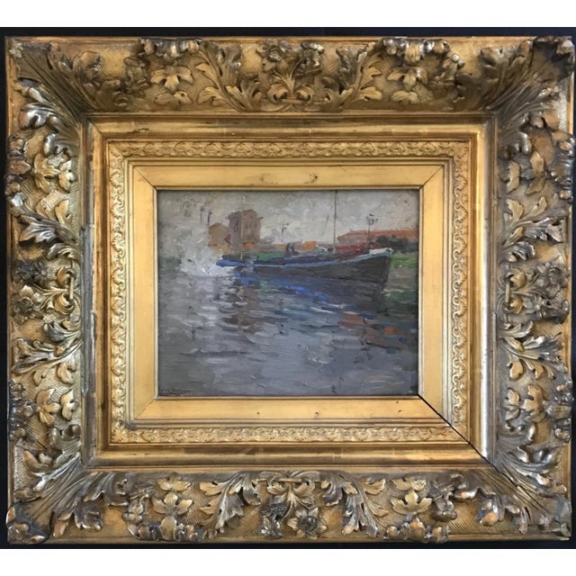 Nautical Oil Painting by listed artist Ernest Jean Joseph Godfrinon, 1878-1927 (1922). Godfrinon was a Belgian...