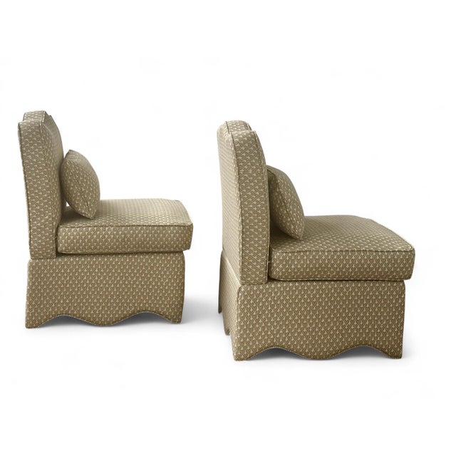 Transitional Scalloped Slipper Chairs - A Pair For Sale - Image 4 of 12