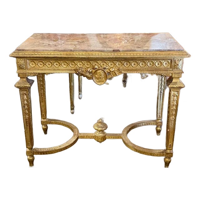 19th Century Italian Carved Giltwood Console Table With Marble Top For Sale
