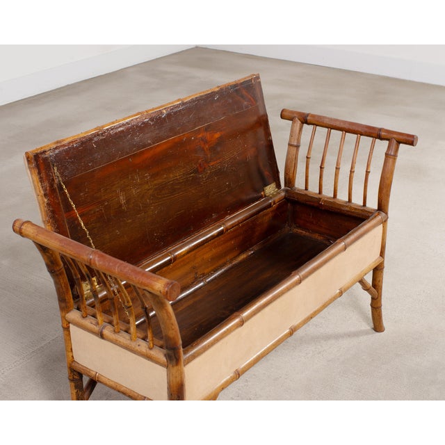 Brown English Aesthetic Movement Bamboo Upholstered Bench Seat For Sale - Image 8 of 16