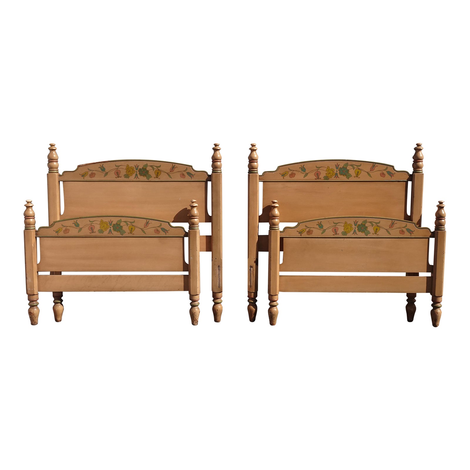 Pair of French Country Hand Painted Bed Frames Twin Headboards W Rails