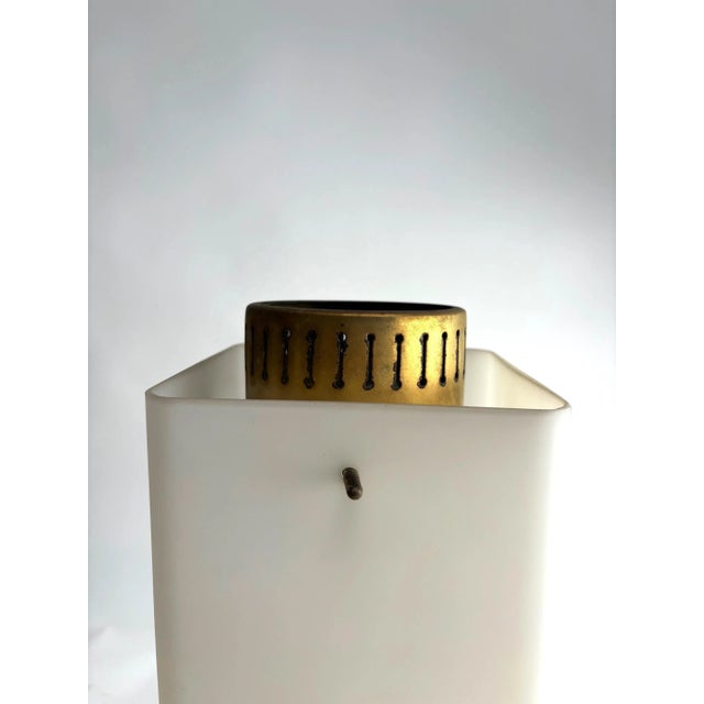 Metal Large Brass and Opaline Glass Lantern attributed to Stilnovo, Italy, 1950s For Sale - Image 7 of 12