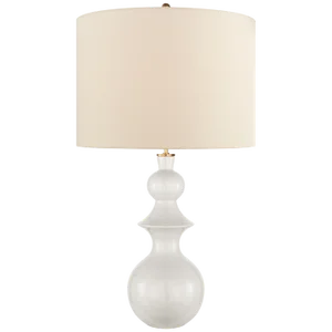 Kate Spade New York for Visual Comfort Signature Saxon Large Table Lamp in New White with Cream Linen Shade