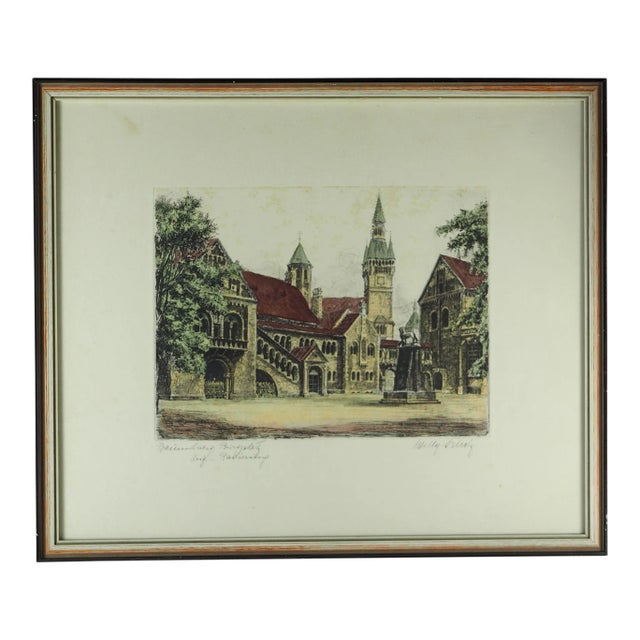 Early 20th Century German Willy Scholtz View of the Burgsplatz in Brunswick Print, Framed For Sale