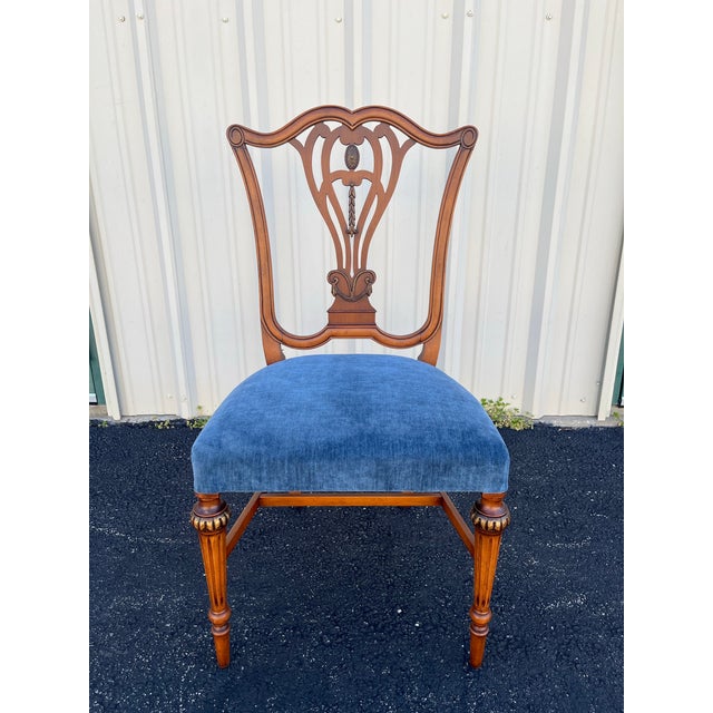 1930s 1930's Saginaw Furniture Louis XVI Walnut Dining Chairs- Set of 6 Newly Reupholstered For Sale - Image 5 of 12