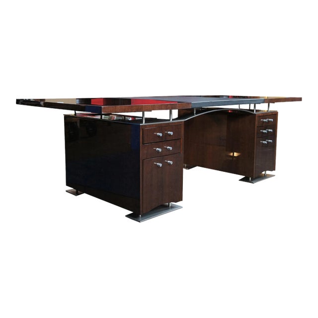 1970s Dakota Jackson French Art Deco Postmodern Mahogany Partners Desk For Sale