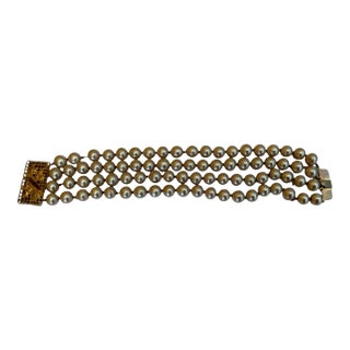 Vintage 1950's Miriam Haskell 8 Inch Four Strand Bracelet For Sale