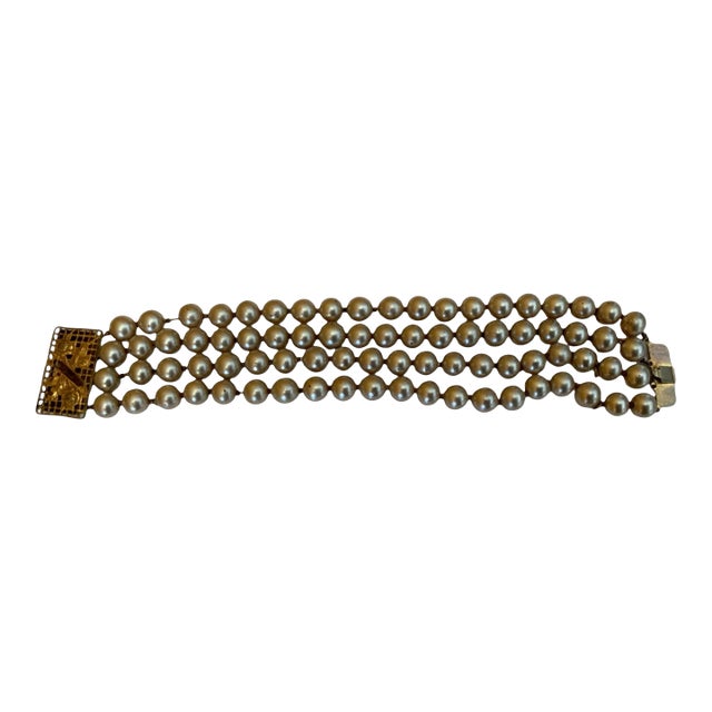 Vintage 1950's Miriam Haskell 8 Inch Four Strand Bracelet For Sale