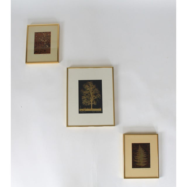 1980's Framed Etched Copper Foliage Art Wall Hangings S/3 For Sale - Image 9 of 11