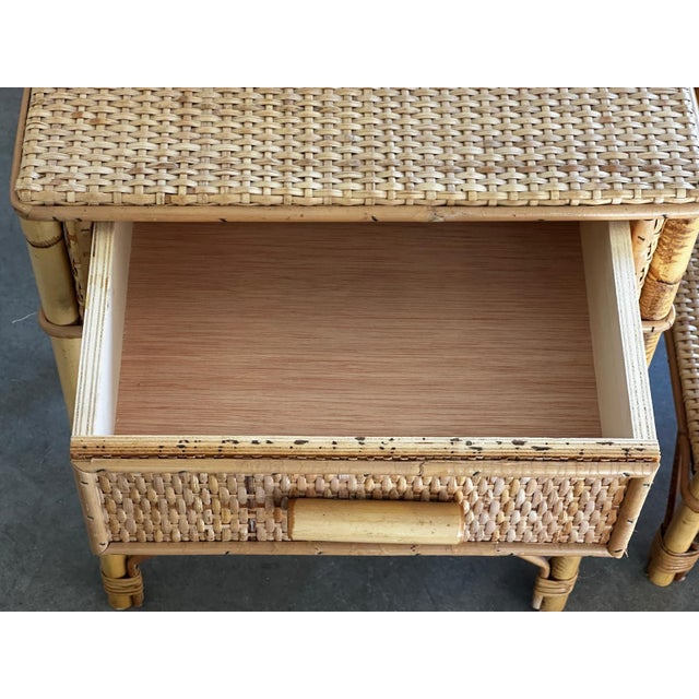 1970s Vintage Bedside Tables in Rattan and Woven Wicker, Italy, 1970s, Set of 2 For Sale - Image 5 of 18