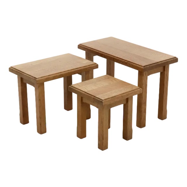 Brutalist Blonde Oak Nesting Tables, 1960s, Set of 3 For Sale