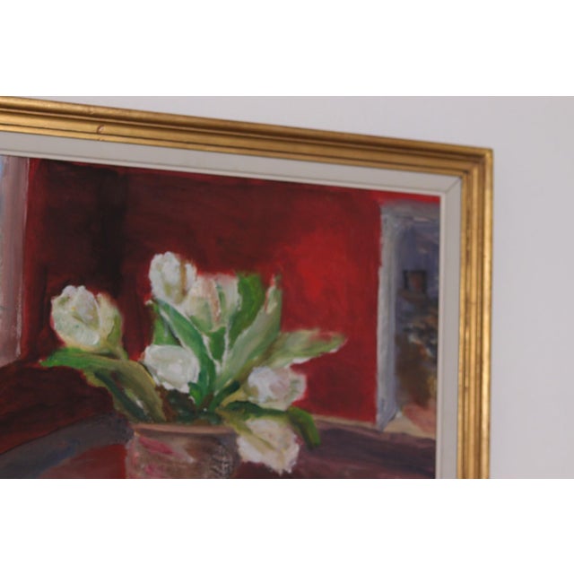 Aina Schiller, White Roses, 1950s, Oil on Canvas, Framed For Sale - Image 9 of 15