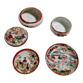 Vintage Mid-Century Japanese Geisha Girl Hand-Painted Porcelain Set - 4 Pieces For Sale