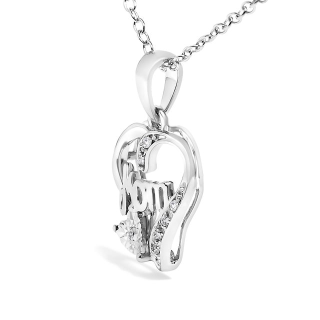Contemporary .925 Sterling Silver Diamond Accent Mom with Heart Pendant Necklace (J-K Color, I2-I3 Clarity) - 18" Inches For Sale - Image 3 of 5