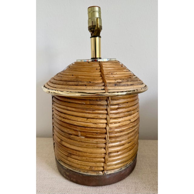Vintage Pencil Reed Rattan Lamp With Brass Accents For Sale In Miami - Image 6 of 9