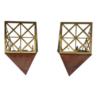 Wall Lamps in Brass Sheet and Cast Brass attributed to Luca Scacchetti, 1980s, Set of 2 For Sale