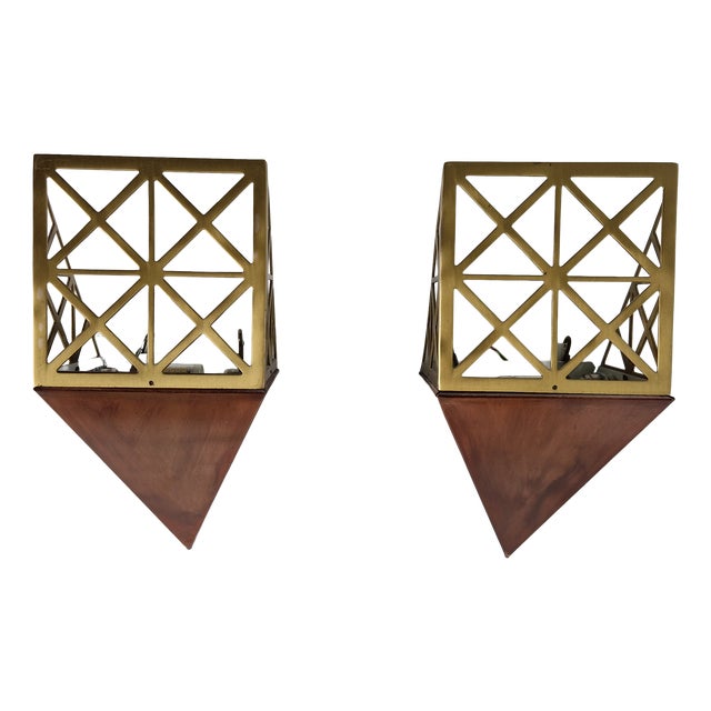 Wall Lamps in Brass Sheet and Cast Brass attributed to Luca Scacchetti, 1980s, Set of 2 For Sale