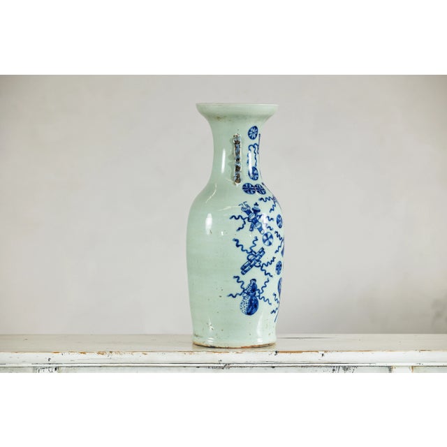 Large Chinese Blue and White Porcelain Vase with Hand-Painted Motifs For Sale - Image 12 of 12