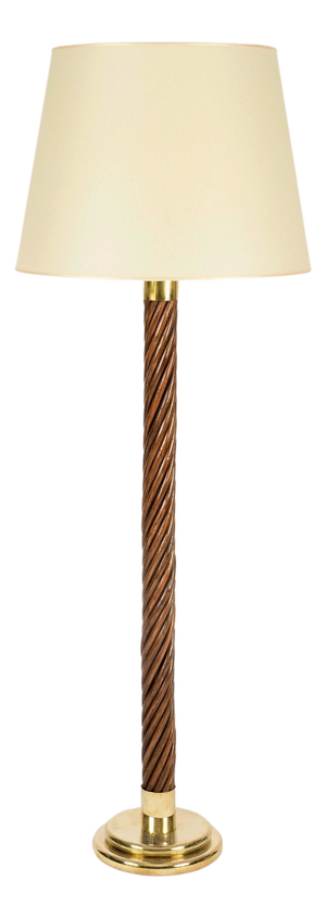 Vintage Italian Floor Lamp in Rattan with Brass and Parchment, 1960s
