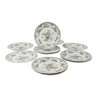 Set of Antique Podmore Walker and Co English Brown Transferware Dinner Plates For Sale