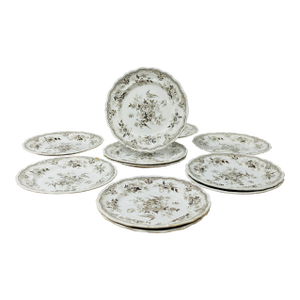 Set of Antique Podmore Walker and Co English Brown Transferware Dinner Plates