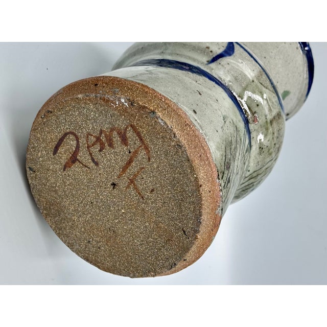 Gray Mid 20th Century Salt Glazed Stoneware Studio Art Pottery Vase Signed For Sale - Image 8 of 8