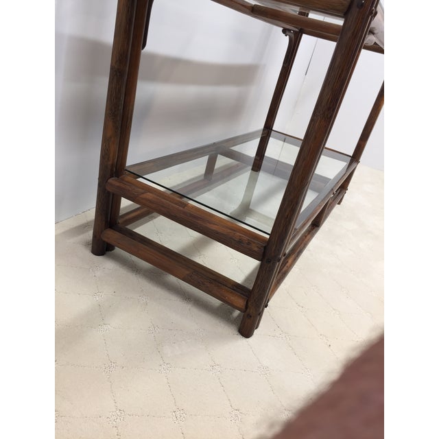 Brown Vintage Rattan and Glass Arched Fan Top Multi Shelf Etagere For Sale - Image 8 of 18
