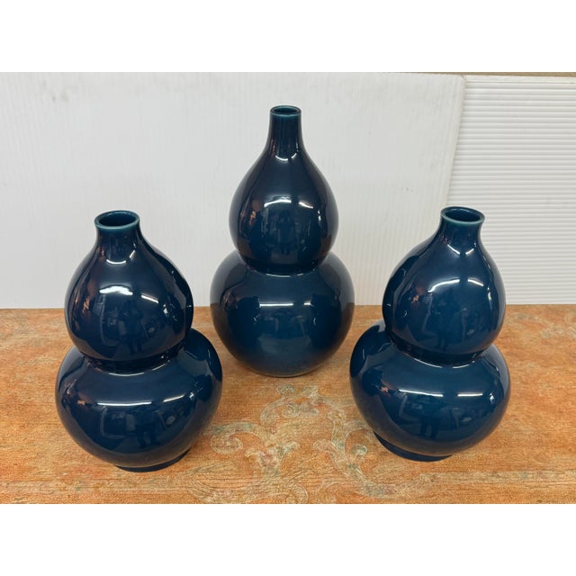 Blue Martino Interiors Double Gourd Ceramic Vases, Set of Three For Sale - Image 8 of 12