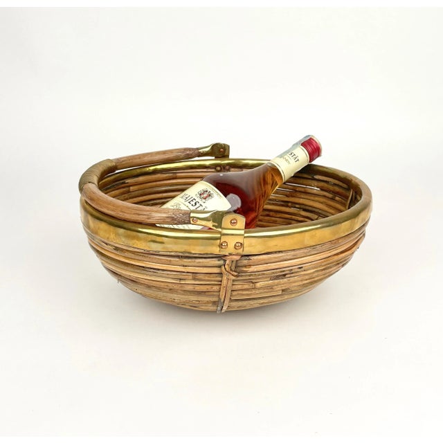 Bamboo & Brass Basket Bowl, Italy, 1970s For Sale - Image 10 of 15