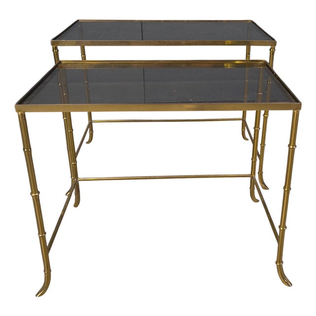 Brass Faux Bamboo Nesting Tables, 1960s, Set of 2 For Sale