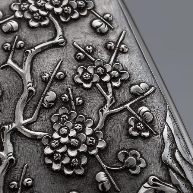 Antique Japanese Export Silver Cherry Blossom Hip Flask, 19th Century For Sale - Image 12 of 17