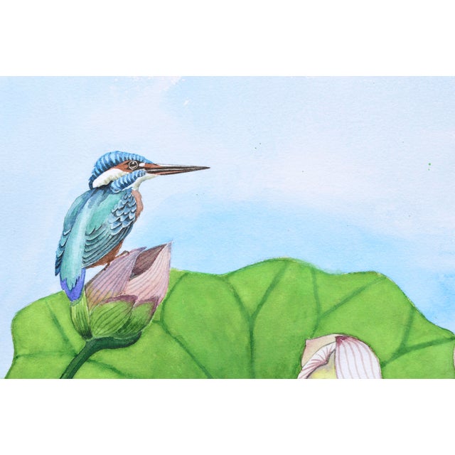 Bird Perched on Water Lilies by David Wang For Sale - Image 4 of 6