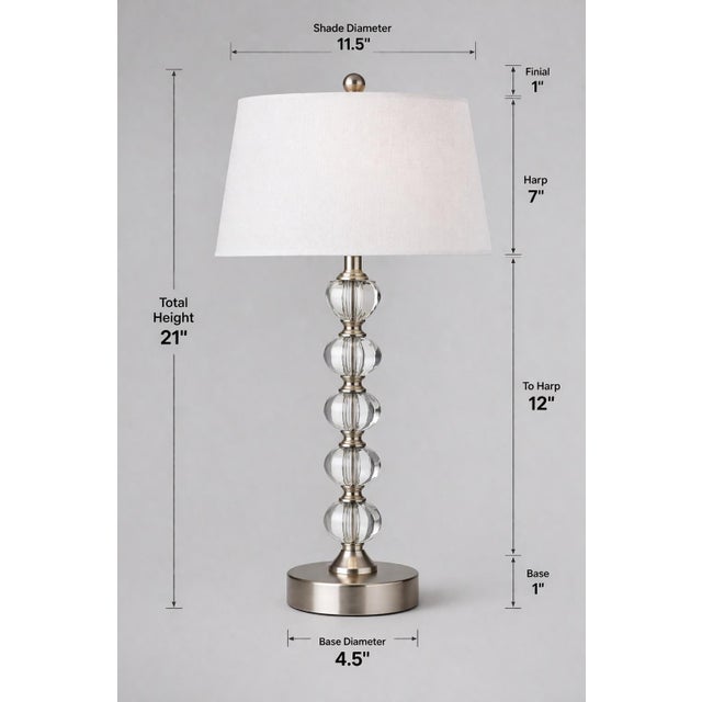 Title Vintage Crystal Globe Column Table Lamp with Brushed Nickel Base — 21” H --- Mobile Blurb A sculptural column of...