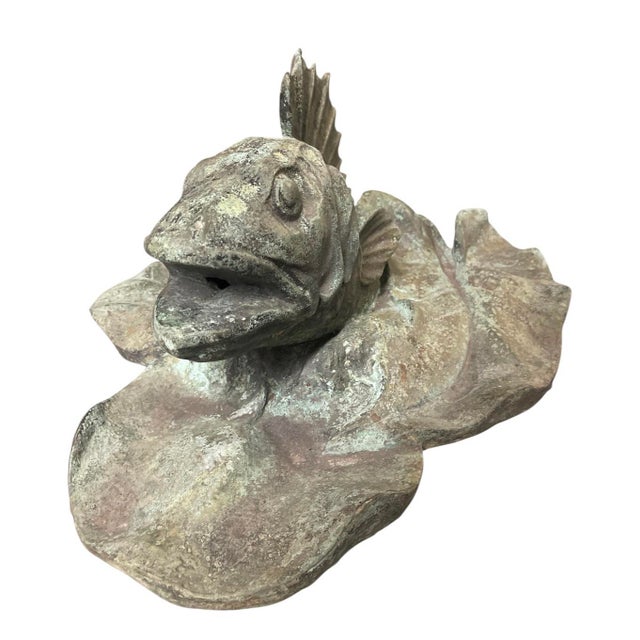 Vintage Verdigris Bronze Perch & Lily Pad Fountain Spouted Sculpture For Sale In West Palm - Image 6 of 12