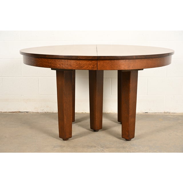 A rare and exceptional antique Mission or Arts & Crafts period quarter sawn oak extension dining table By L. & J.G....