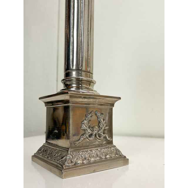 Nickel-Plated Brass Column Table Lamps in the style of Greek, 1970s, Set of 2 For Sale - Image 9 of 11