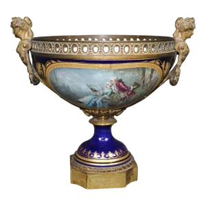 Stunning Royal Blue Sevres Bronze Ormolu Mounted Figural Compote Centerpiece