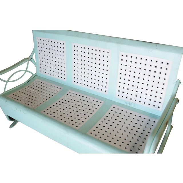 Mid-Century Woodard Style 3 Seat Steel Garden Sofa Bench W/ Woven Pattern, Pair For Sale In Los Angeles - Image 6 of 7