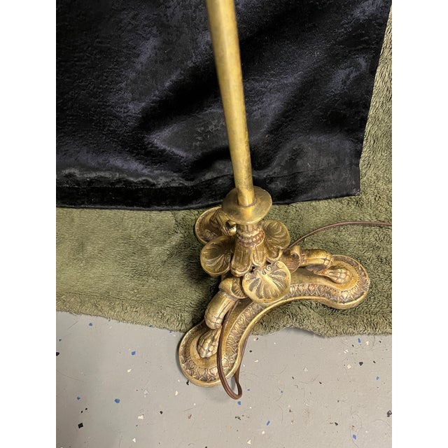 Vintage Brass Bridge Lamp With Glass Shade For Sale - Image 4 of 11